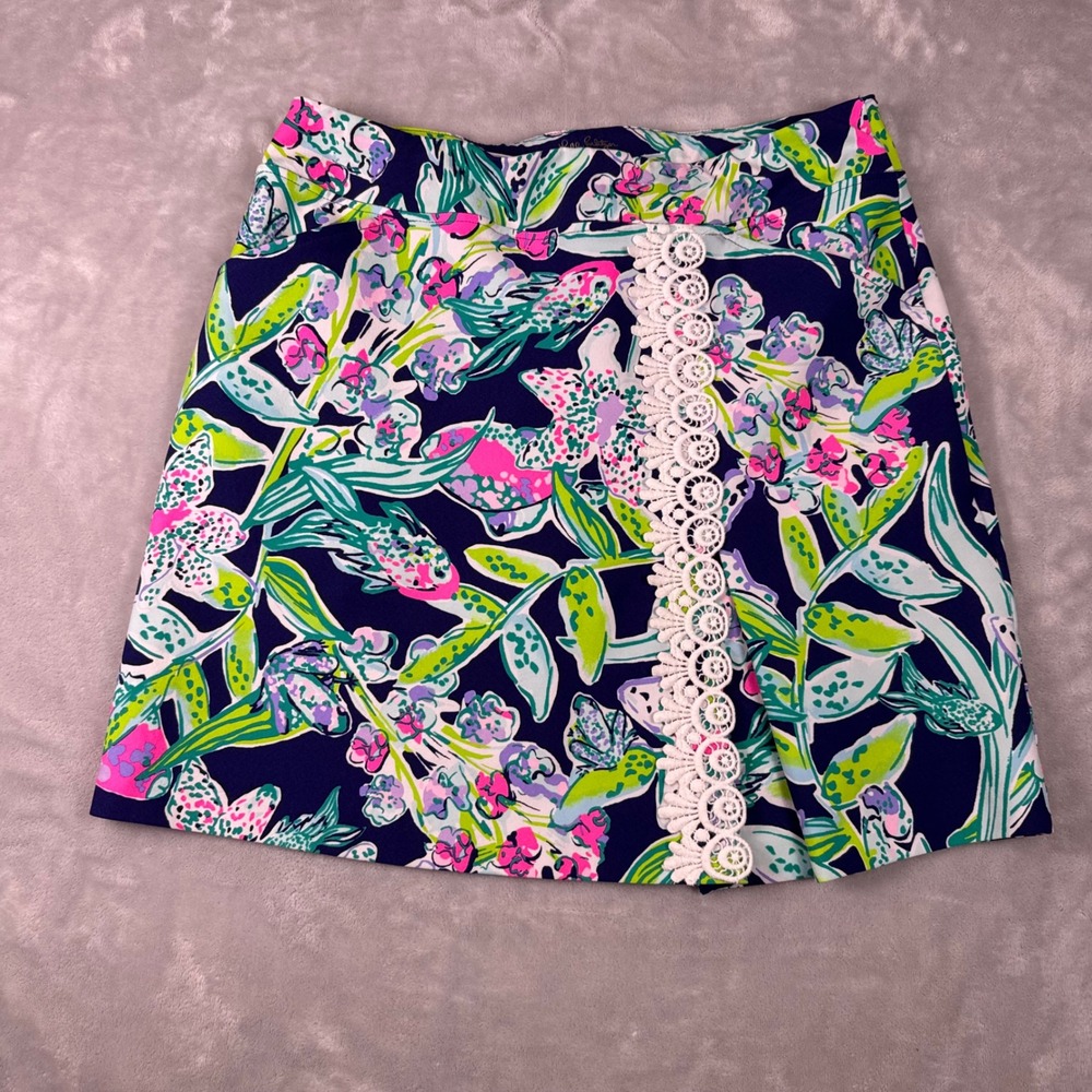 Lilly Pulitzer Sway This Way Luxletic Skort Size 6 Navy Pink Floral Golf Tennis